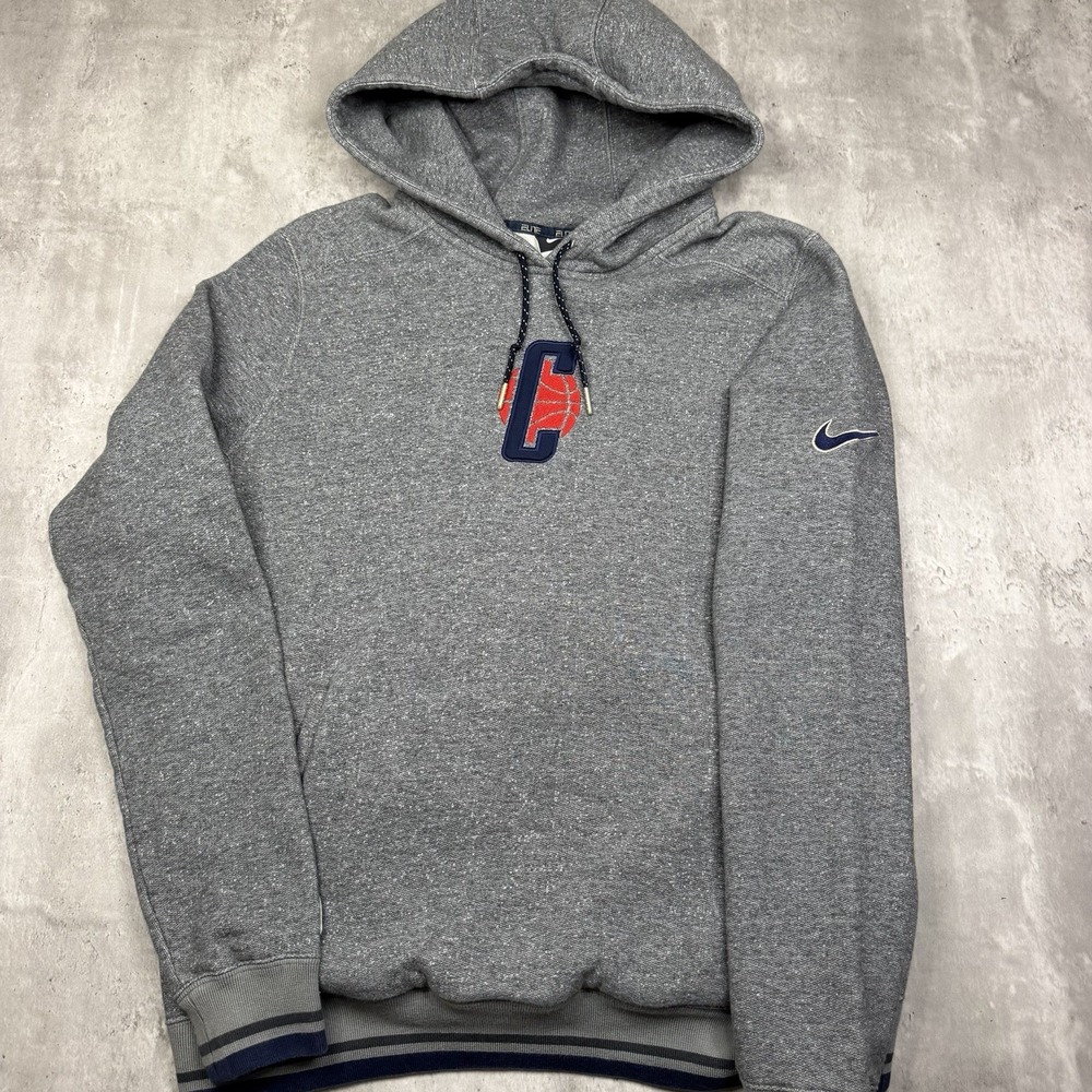 Vintage Nike Elite UConn Huskies Hoodie Swoosh Pullover Gray Old Logo Large